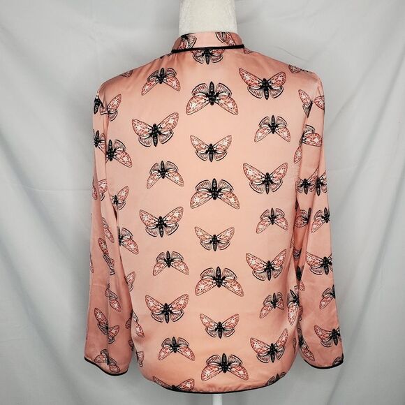 ASOS pink butterfly print‎ satin collared pajama top 6 - Picture 3 of 11